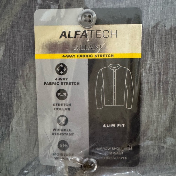 Alfani Grey Slim Fit XL 4 Way Stretch Long Sleeve Men’s Dress Shirt - Picture 3 of 5